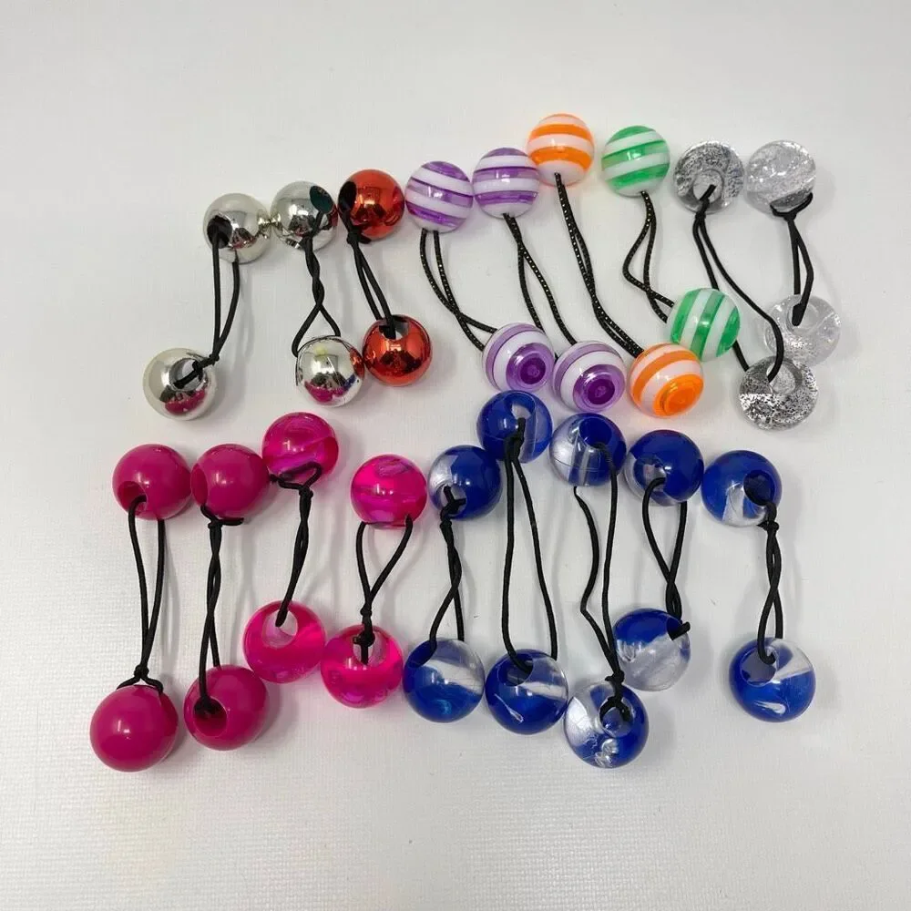 Twin Bead Hair Knocker Pony Tail Holders Bubbles Balls Tie Backs Lot of 18 Sets